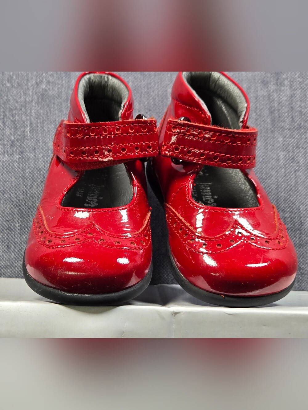 Girls Red Patent Mary Jane Dress Shoes with Decorative Perforations